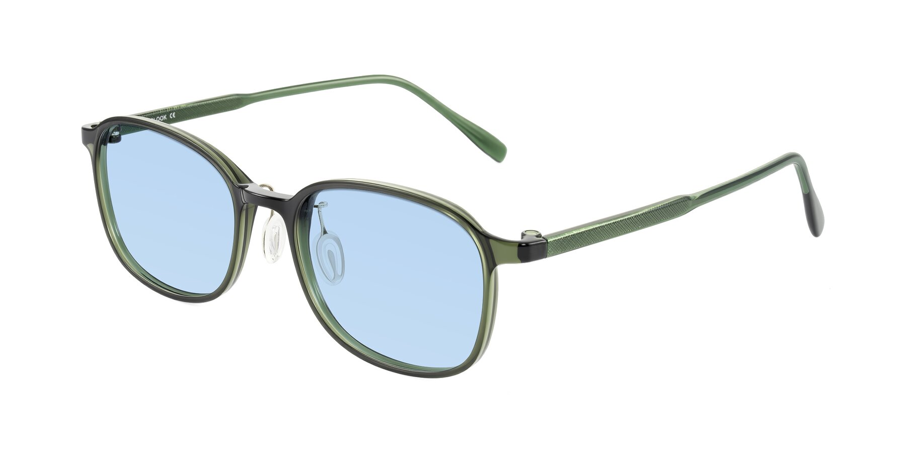 Angle of Sogge in Dark Green with Light Blue Tinted Lenses