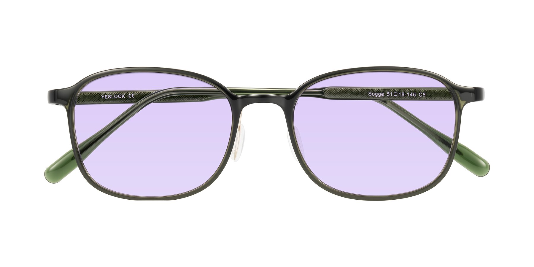 Folded Front of Sogge in Dark Green with Light Purple Tinted Lenses