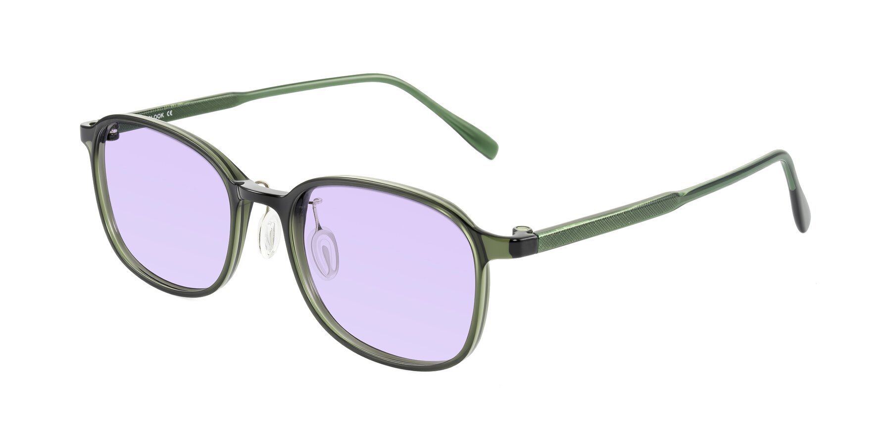 Angle of Sogge in Dark Green with Light Purple Tinted Lenses