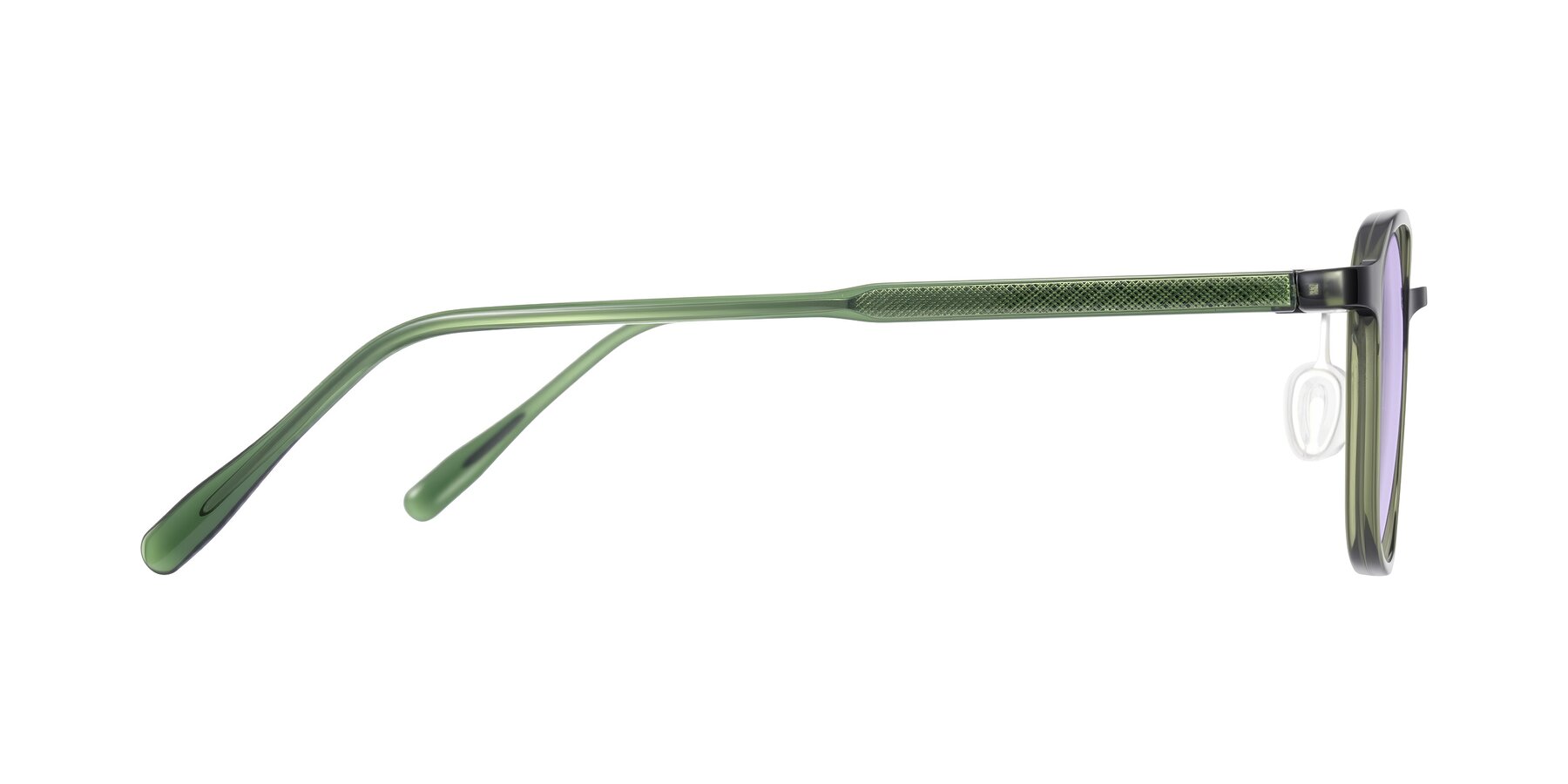 Side of Sogge in Dark Green with Light Purple Tinted Lenses