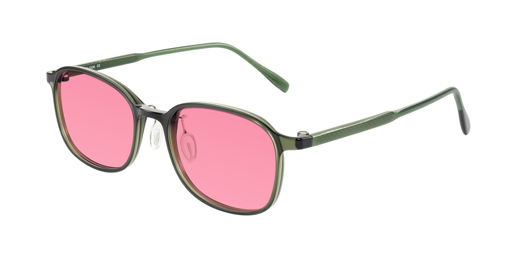 Angle of Sogge in Dark Green with Pink Tinted Lenses