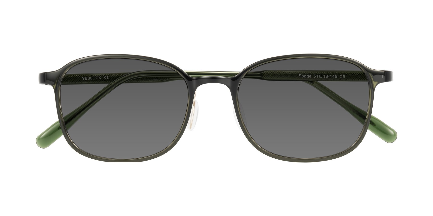 Folded Front of Sogge in Dark Green with Medium Gray Tinted Lenses