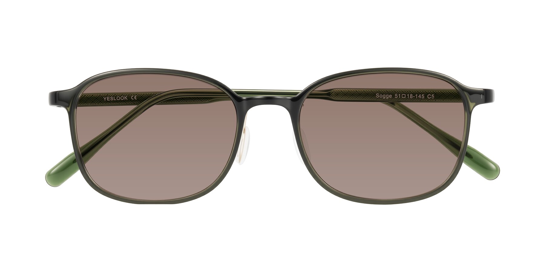 Folded Front of Sogge in Dark Green with Medium Brown Tinted Lenses