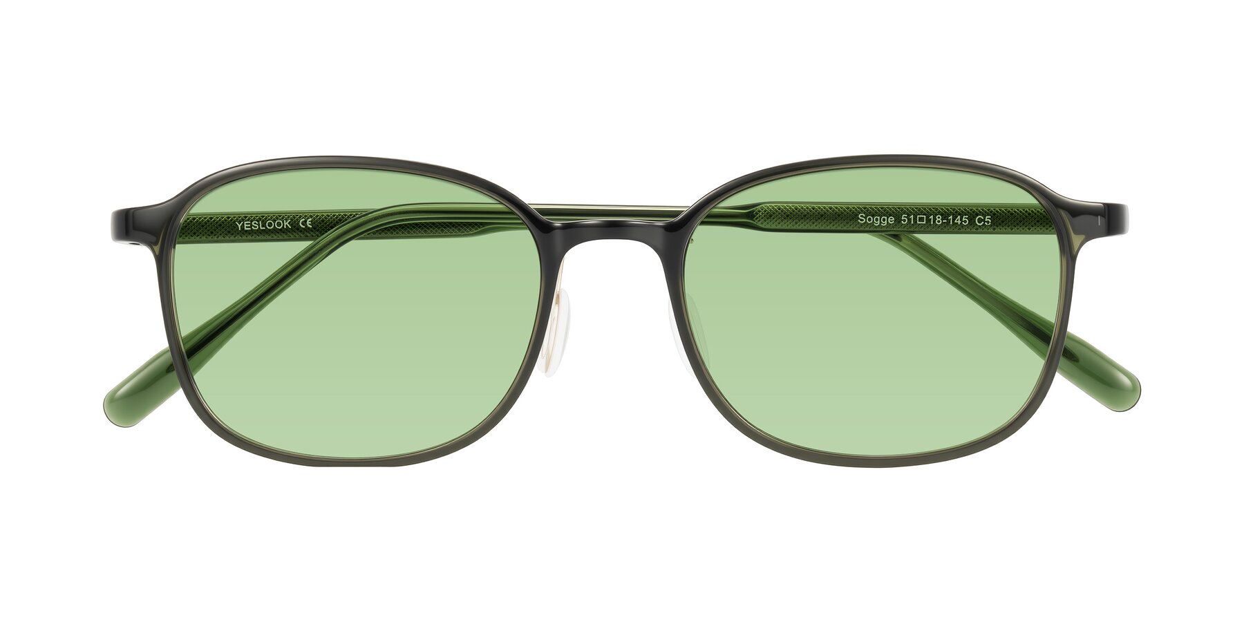 Folded Front of Sogge in Dark Green with Medium Green Tinted Lenses