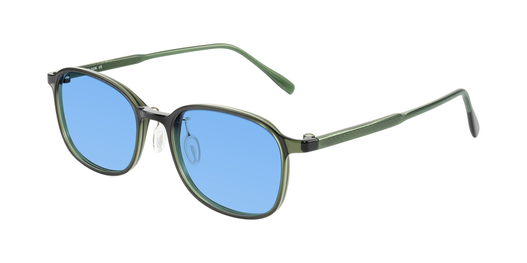 Angle of Sogge in Dark Green with Medium Blue Tinted Lenses