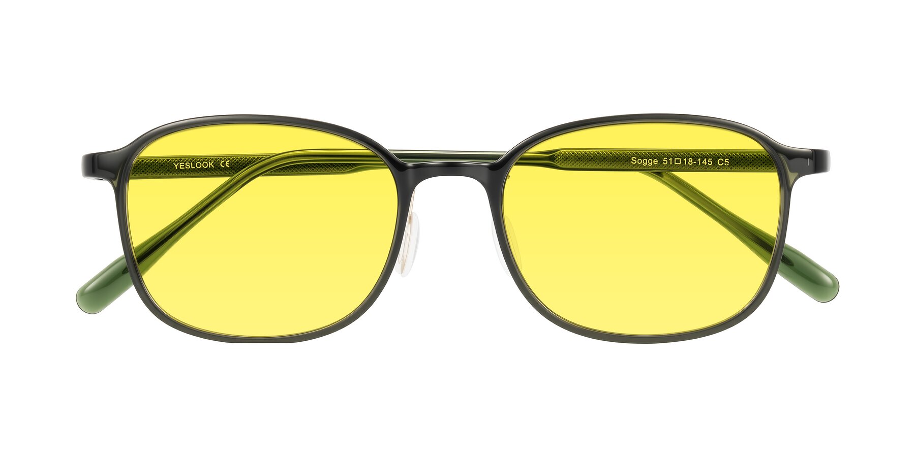 Folded Front of Sogge in Dark Green with Medium Yellow Tinted Lenses