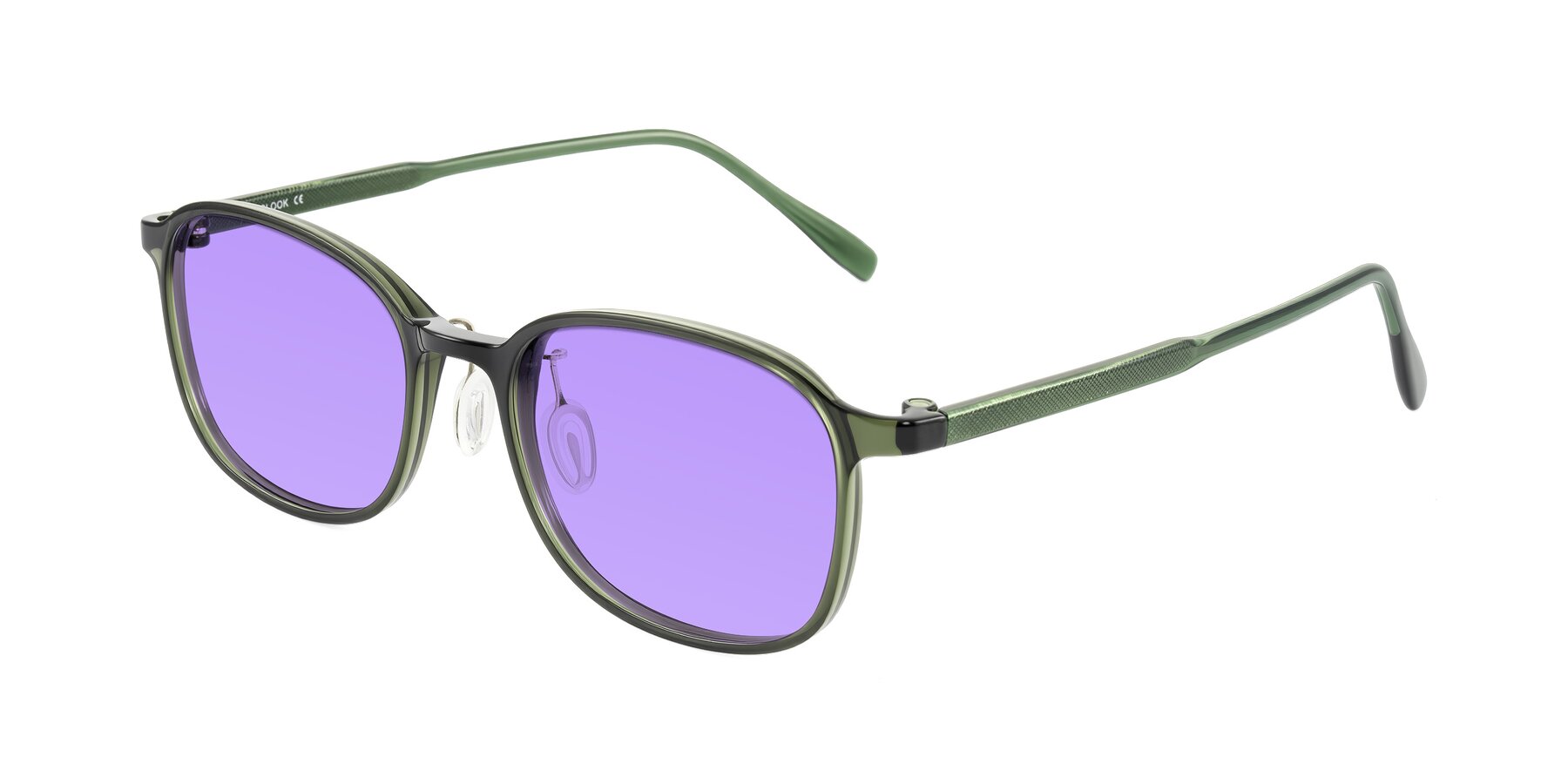 Angle of Sogge in Dark Green with Medium Purple Tinted Lenses