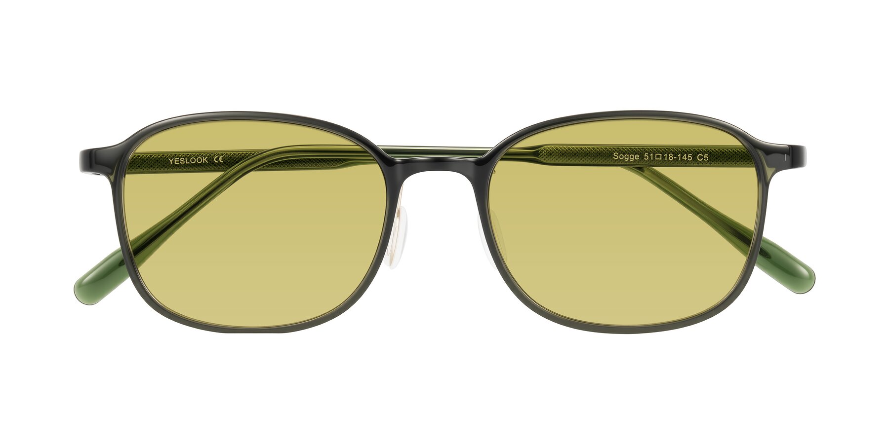 Folded Front of Sogge in Dark Green with Medium Champagne Tinted Lenses