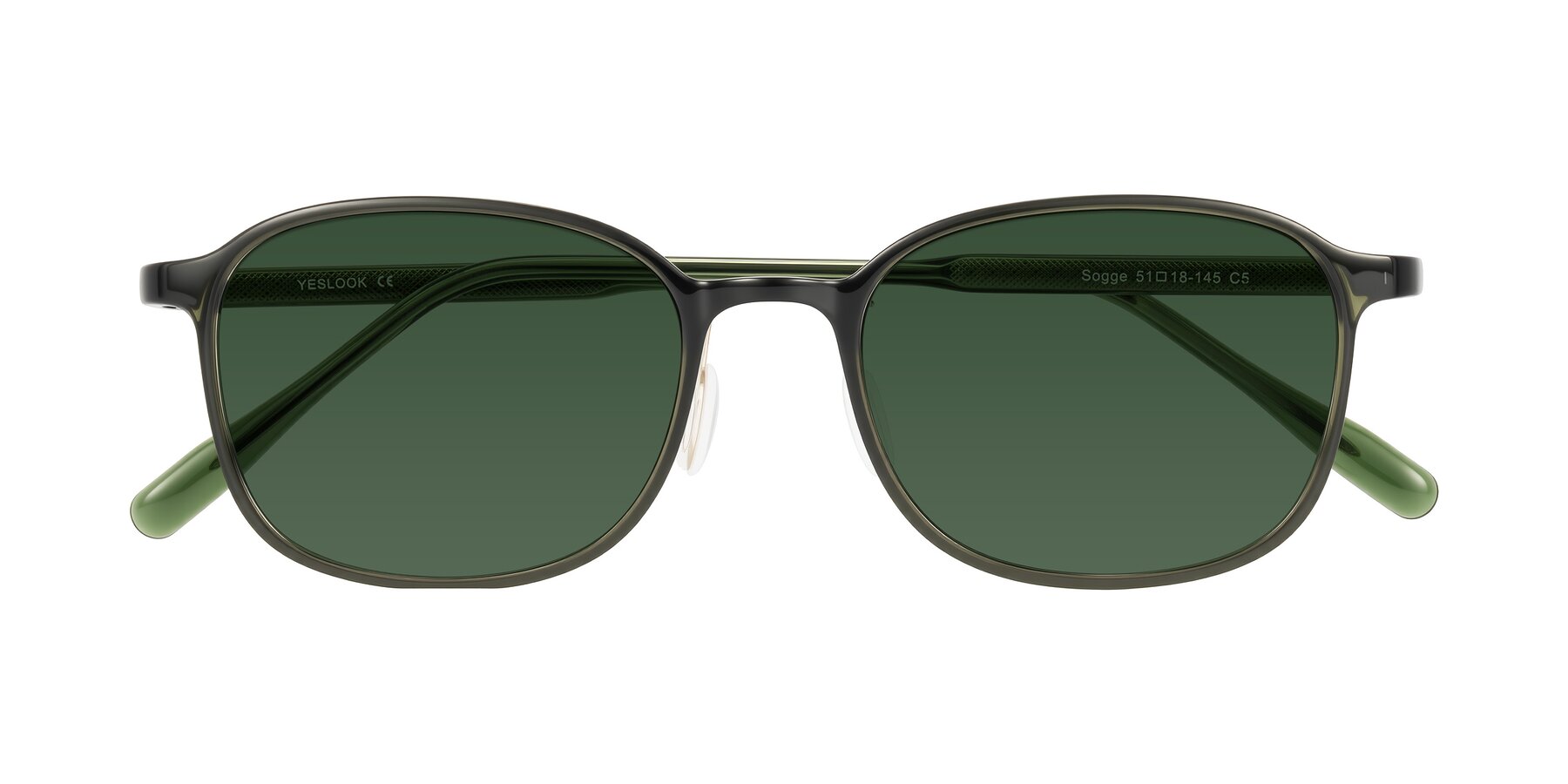 Folded Front of Sogge in Dark Green with Green Tinted Lenses