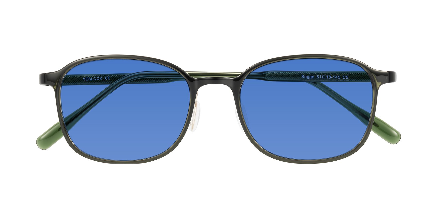 Folded Front of Sogge in Dark Green with Blue Tinted Lenses