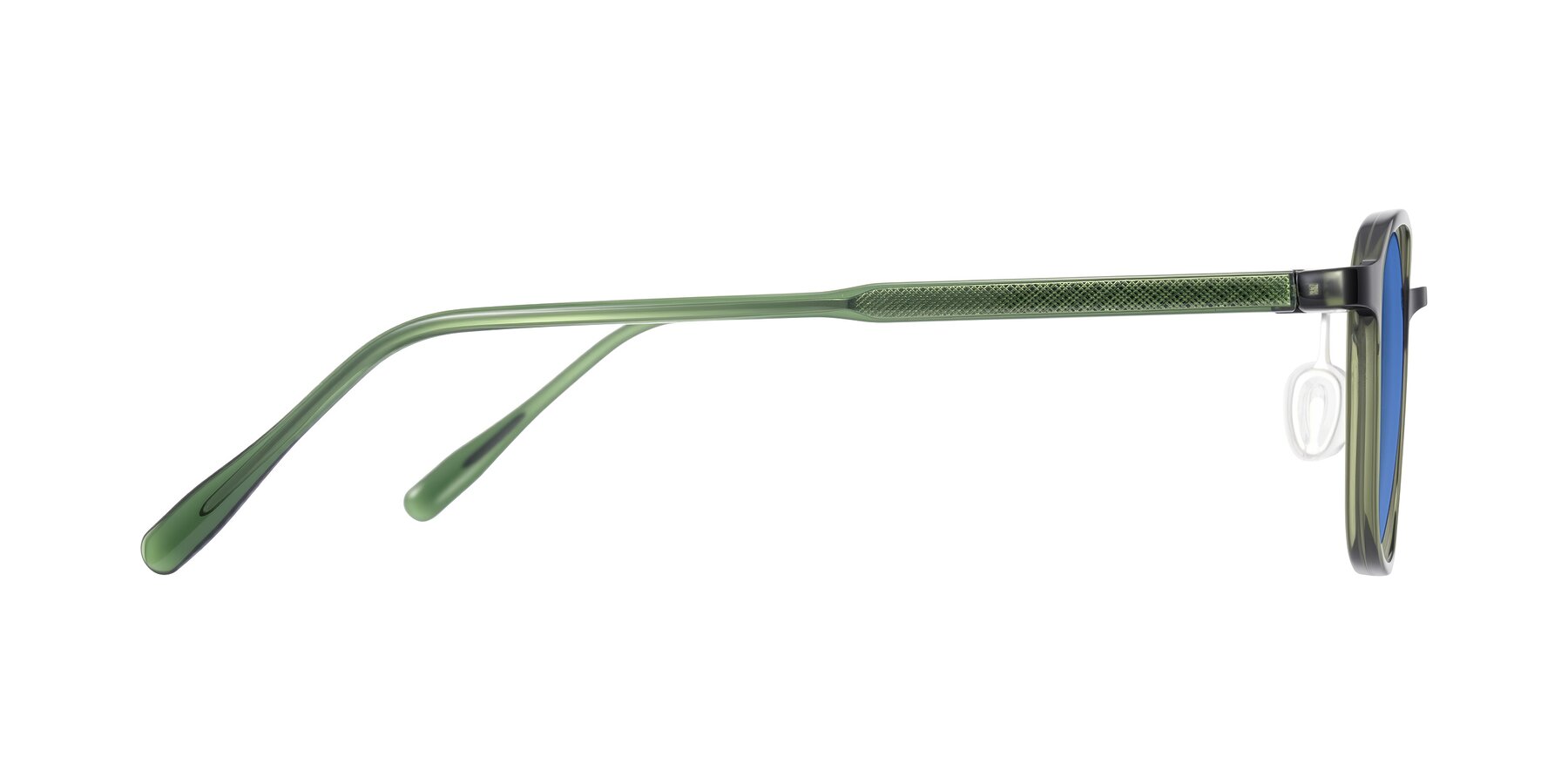 Side of Sogge in Dark Green with Blue Tinted Lenses