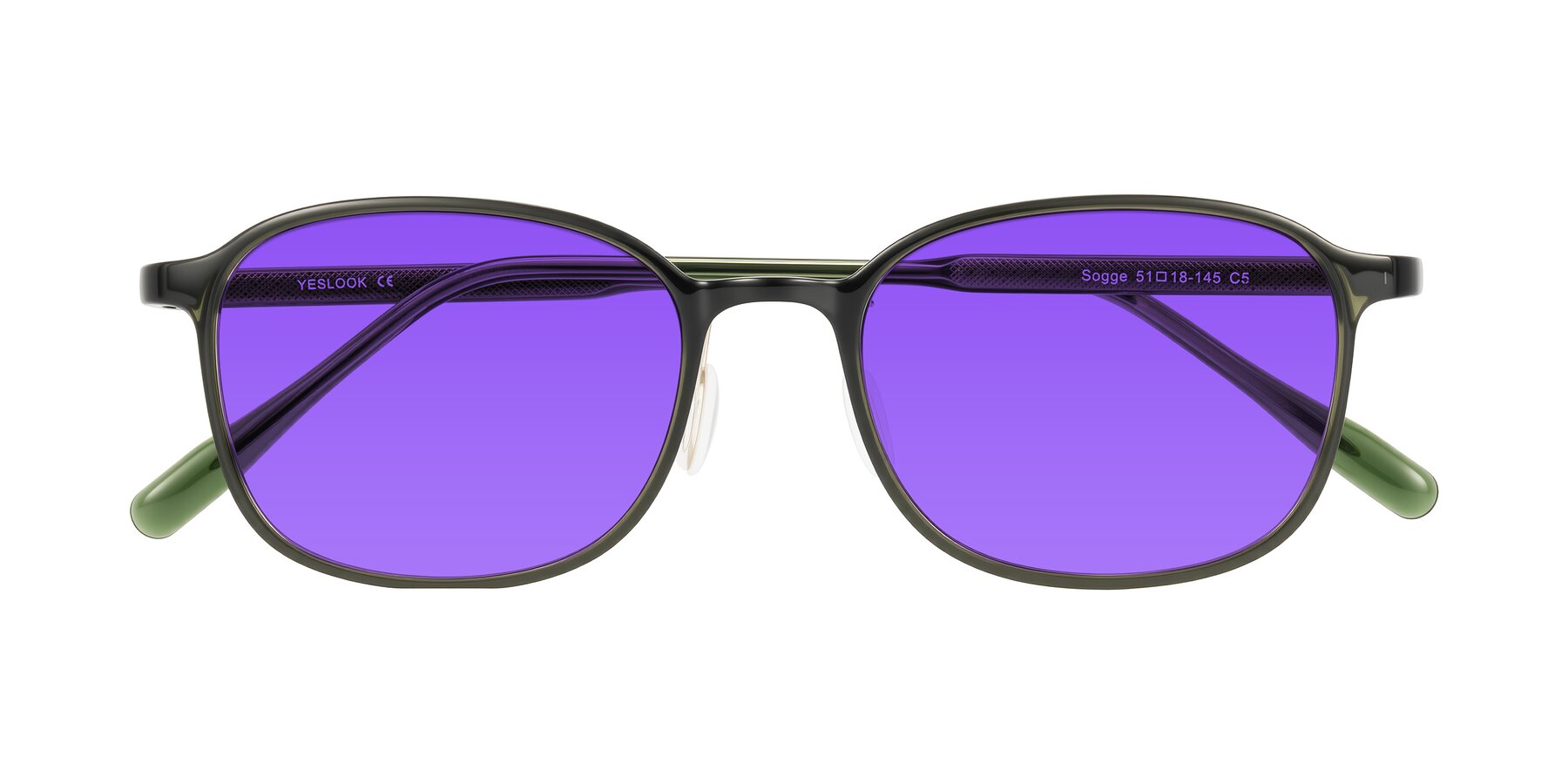 Folded Front of Sogge in Dark Green with Purple Tinted Lenses