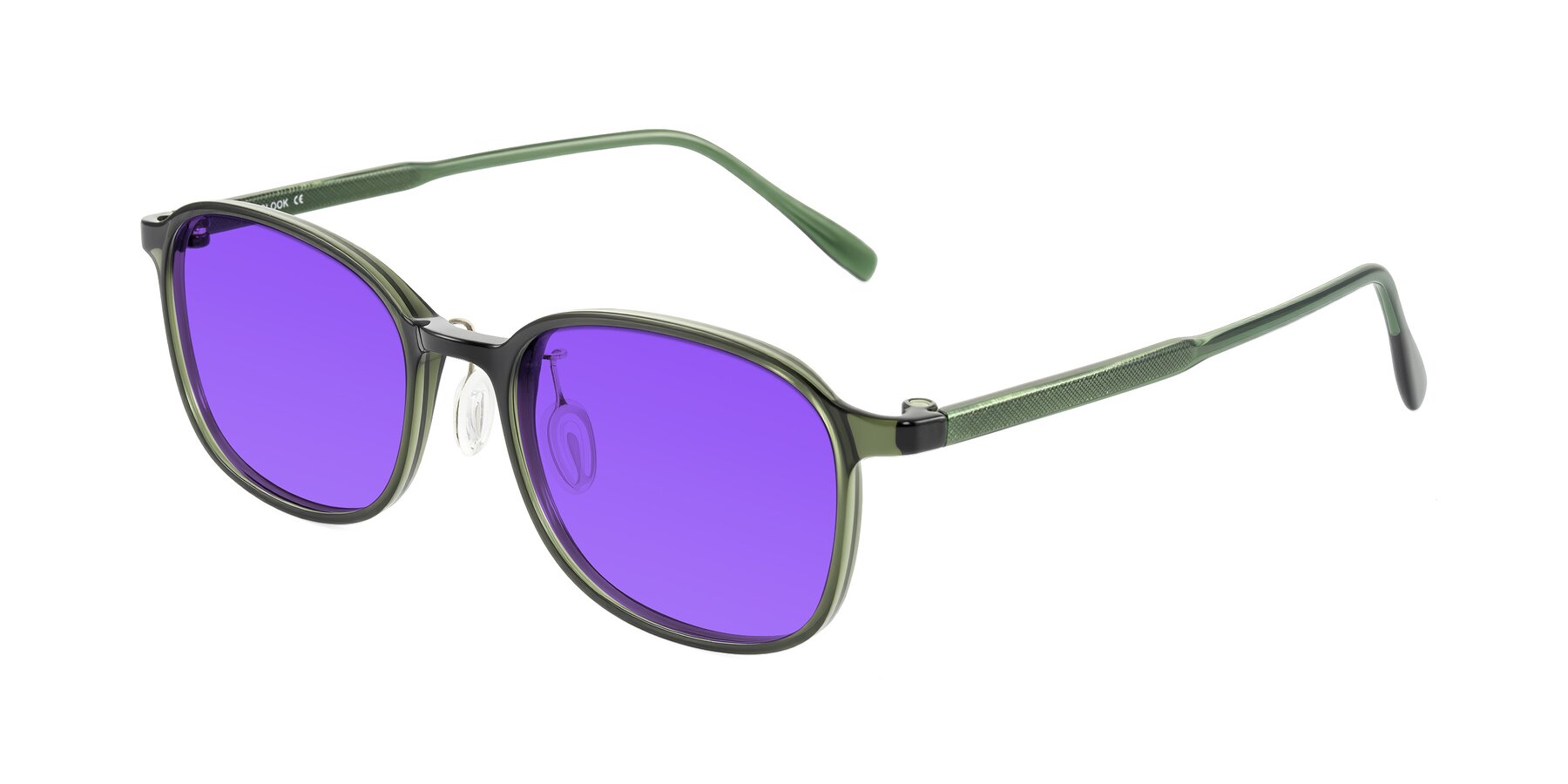 Angle of Sogge in Dark Green with Purple Tinted Lenses