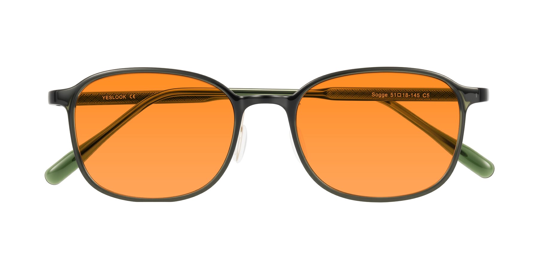 Folded Front of Sogge in Dark Green with Orange Tinted Lenses