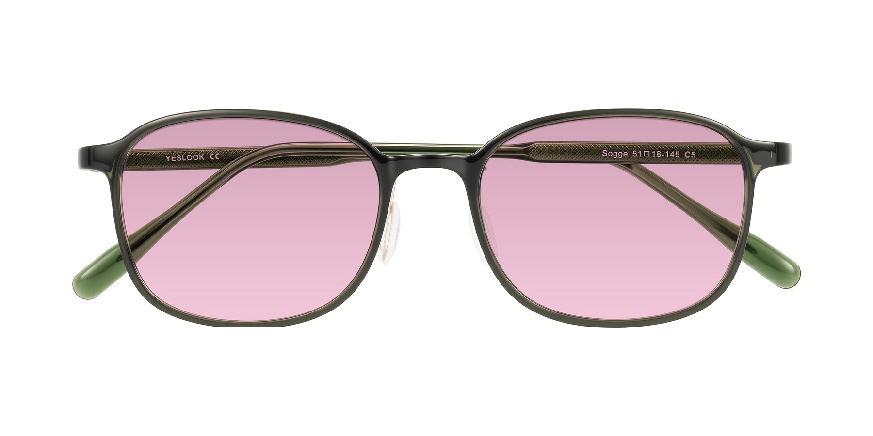 Folded Front of Sogge in Dark Green with Light Wine Tinted Lenses