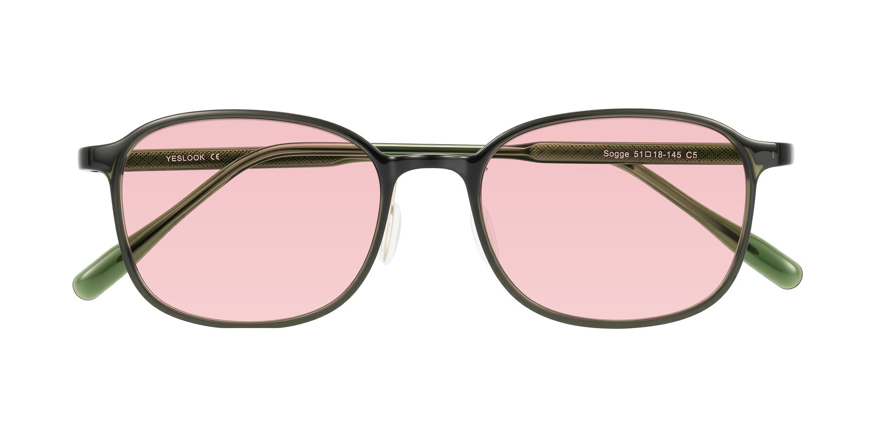 Folded Front of Sogge in Dark Green with Light Garnet Tinted Lenses