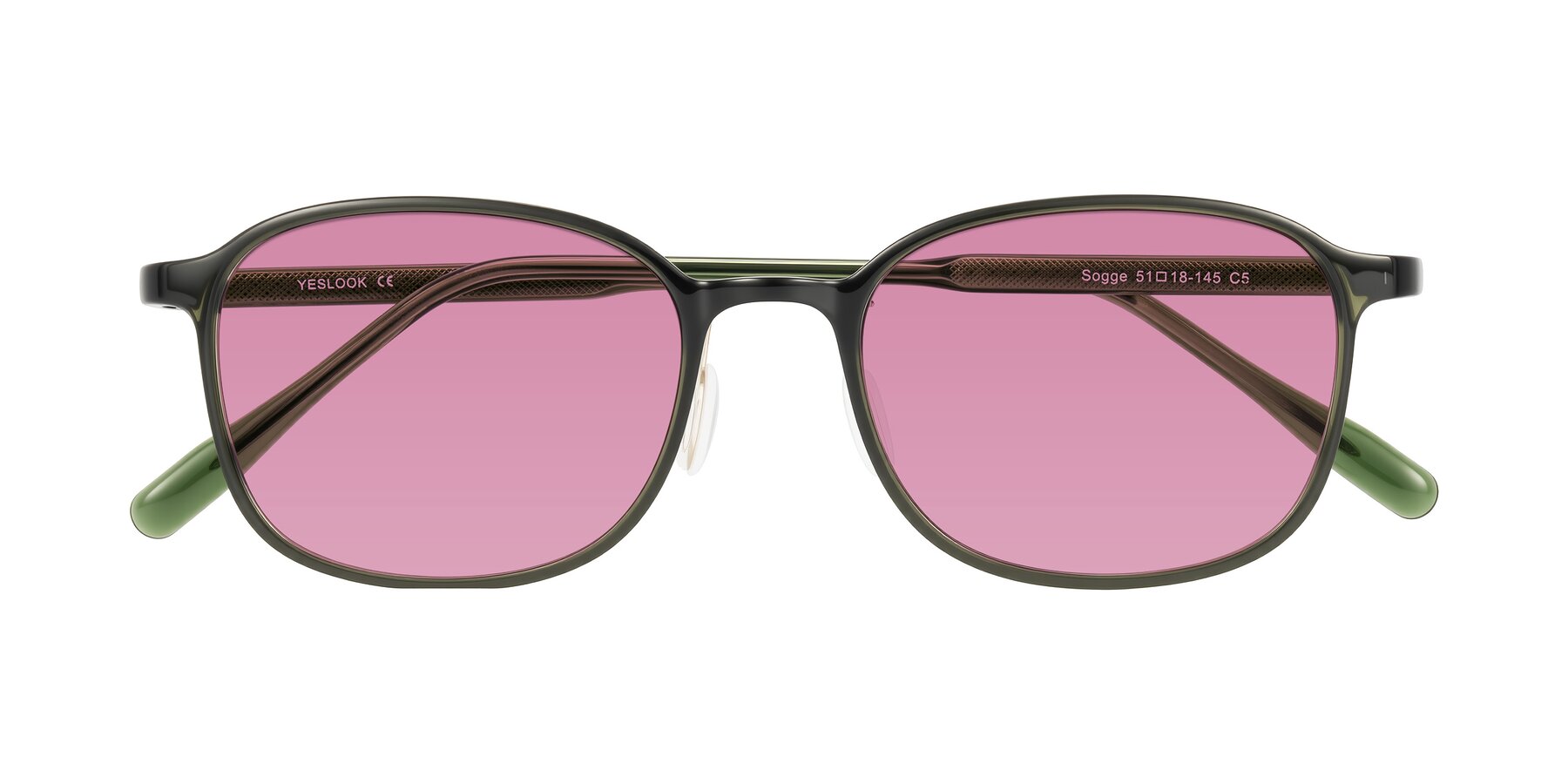 Folded Front of Sogge in Dark Green with Medium Wine Tinted Lenses