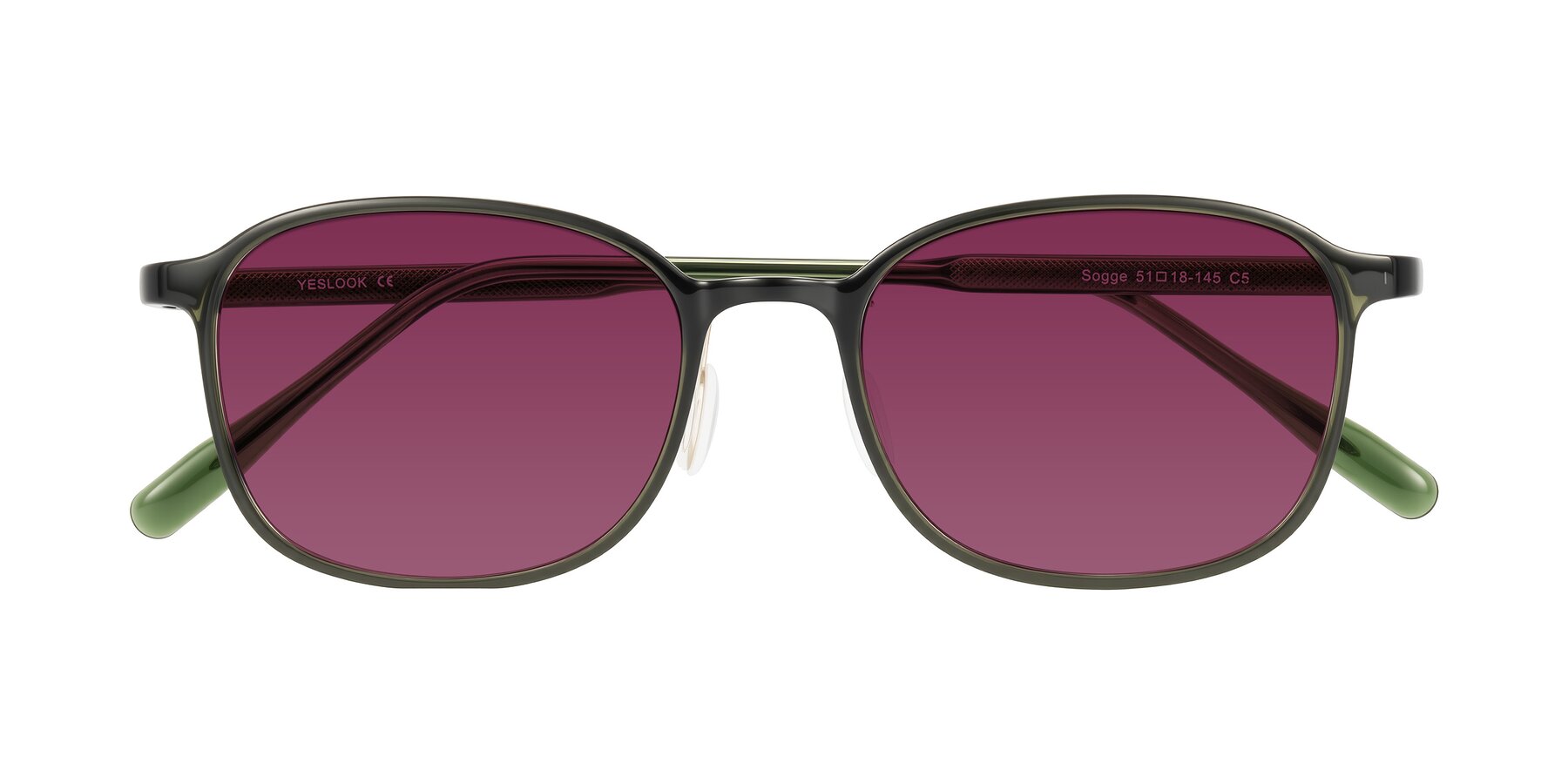 Folded Front of Sogge in Dark Green with Wine Tinted Lenses