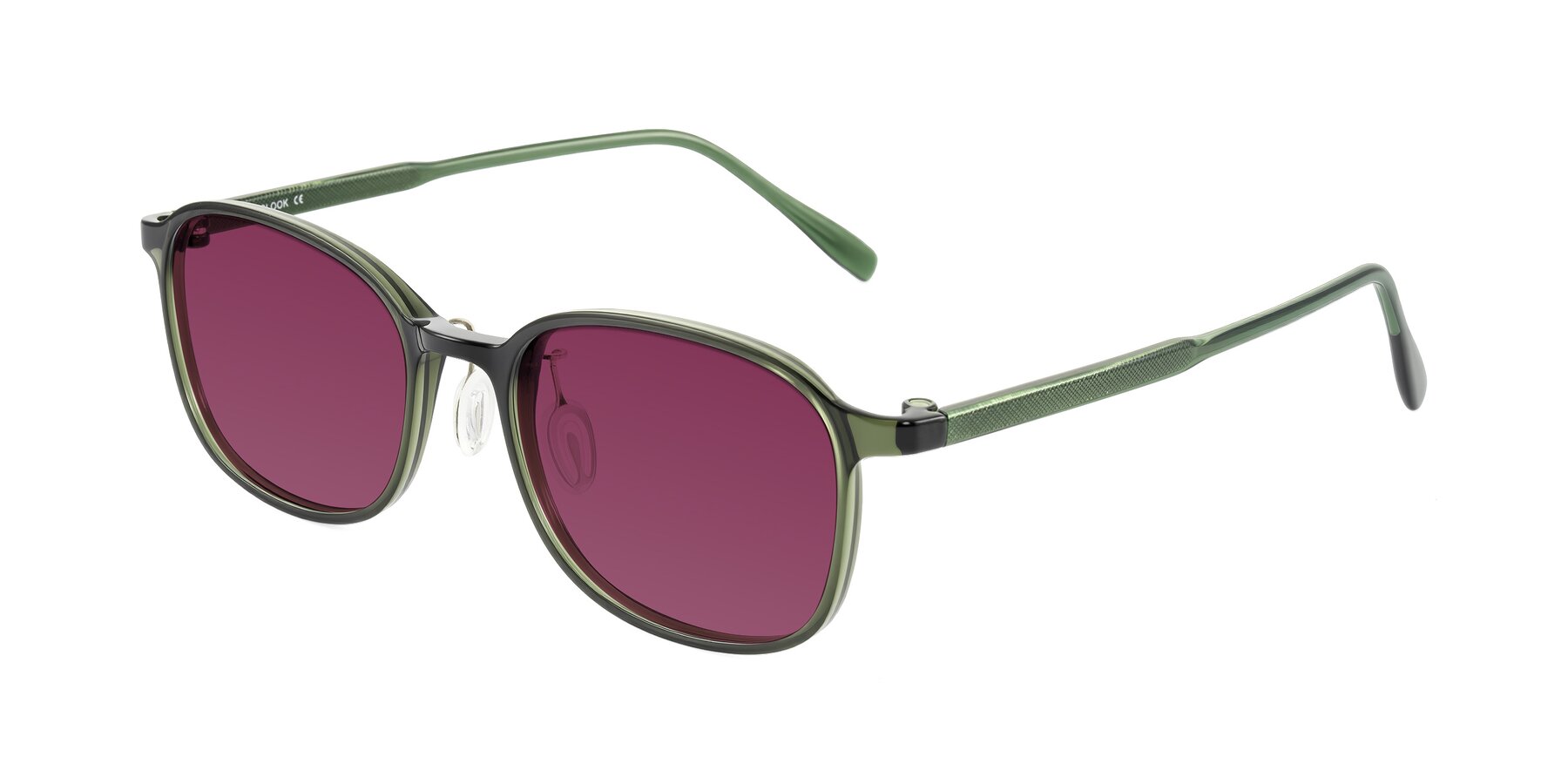 Angle of Sogge in Dark Green with Wine Tinted Lenses