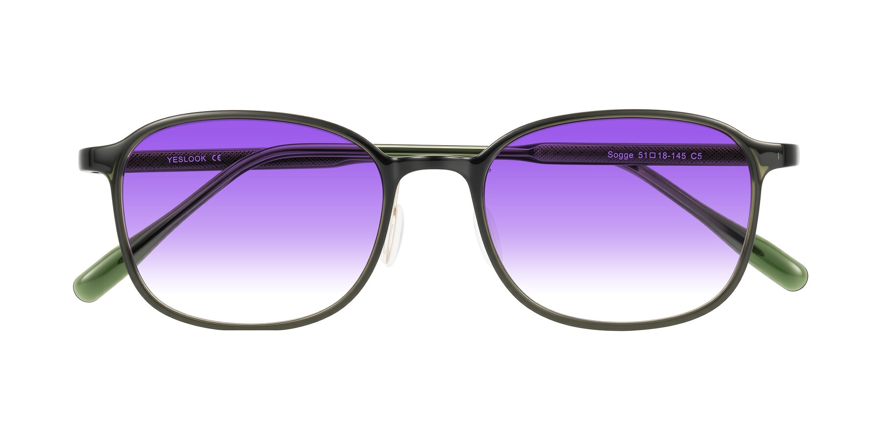 Folded Front of Sogge in Dark Green with Purple Gradient Lenses