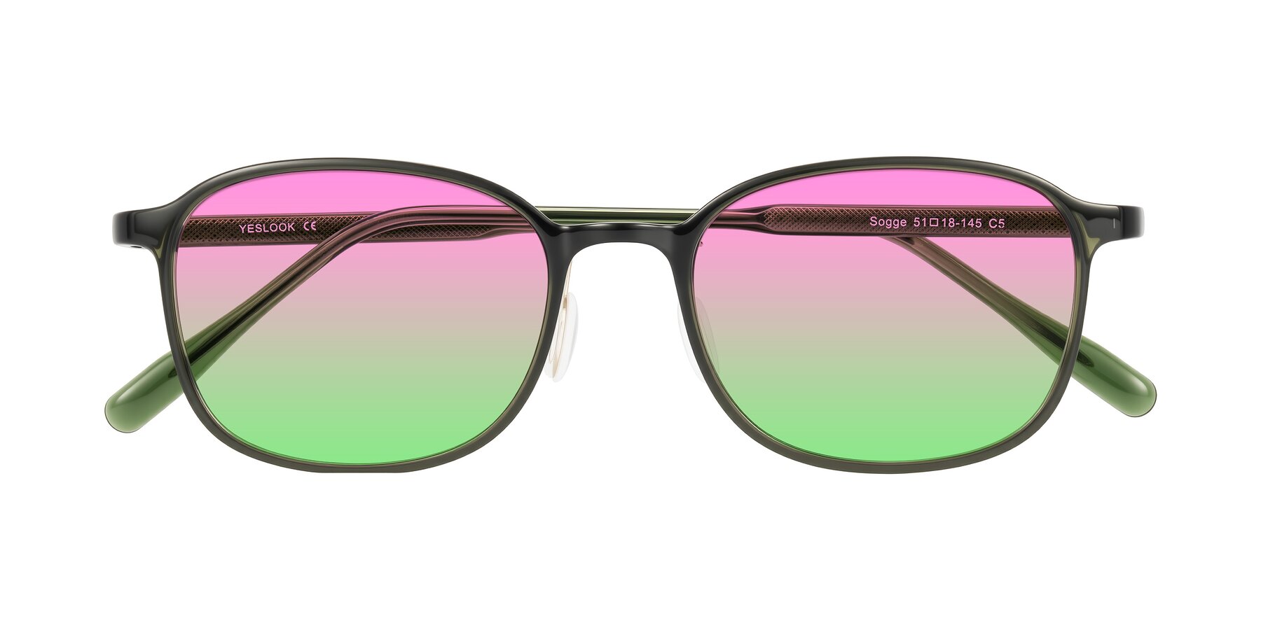 Folded Front of Sogge in Dark Green with Pink / Green Gradient Lenses