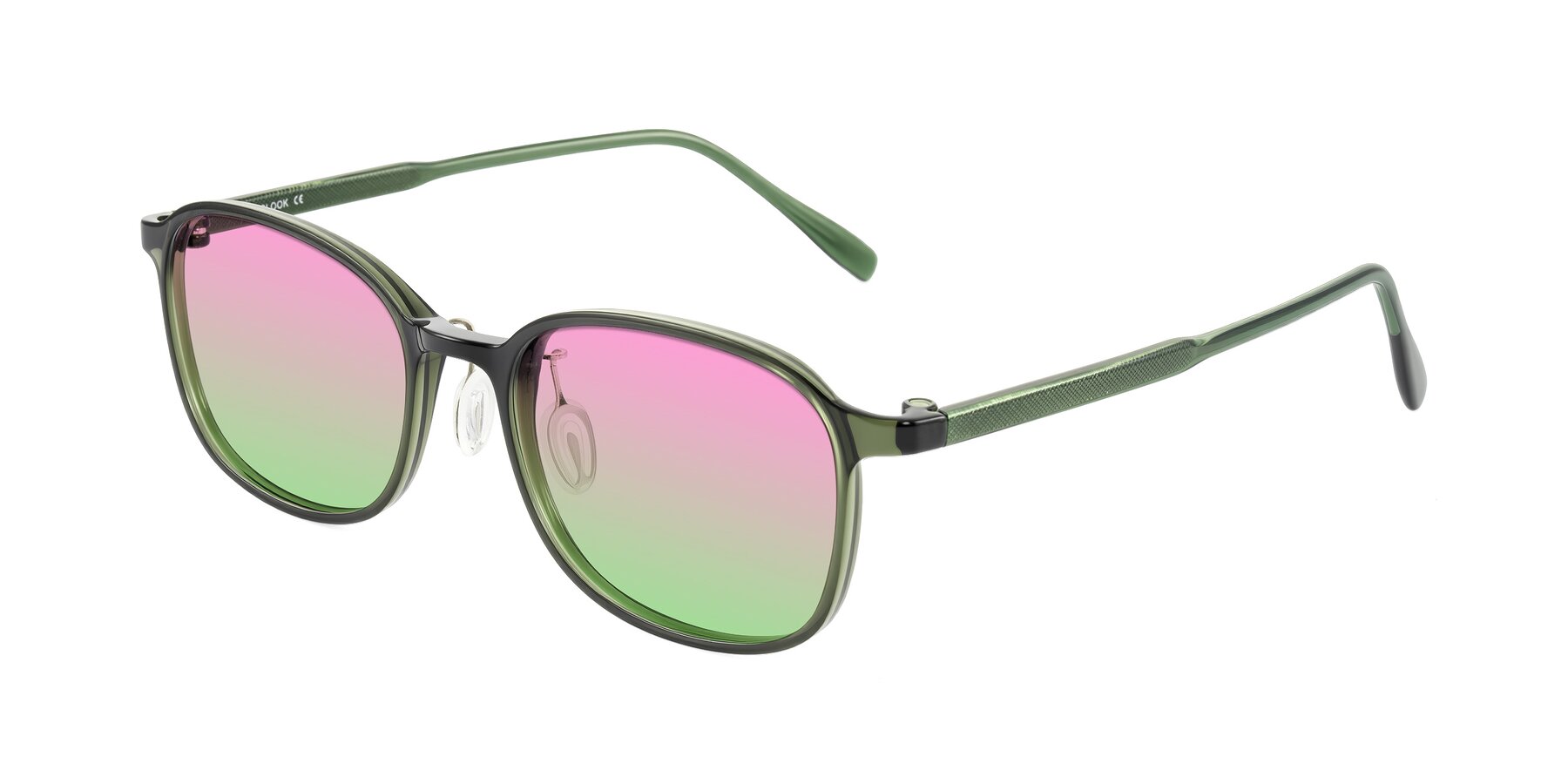 Angle of Sogge in Dark Green with Pink / Green Gradient Lenses