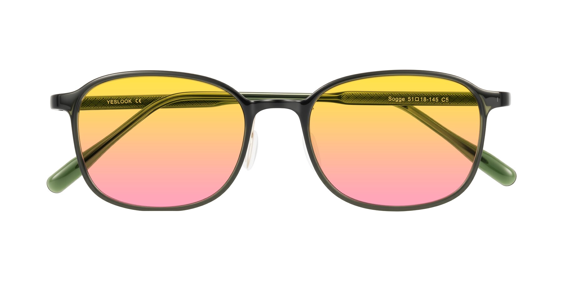 Folded Front of Sogge in Dark Green with Yellow / Pink Gradient Lenses