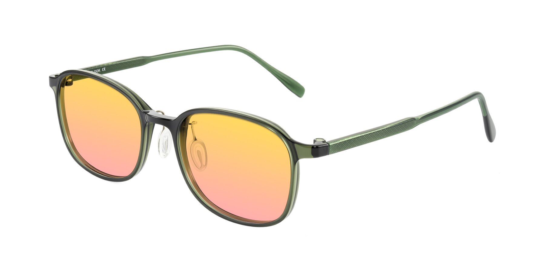Angle of Sogge in Dark Green with Yellow / Pink Gradient Lenses