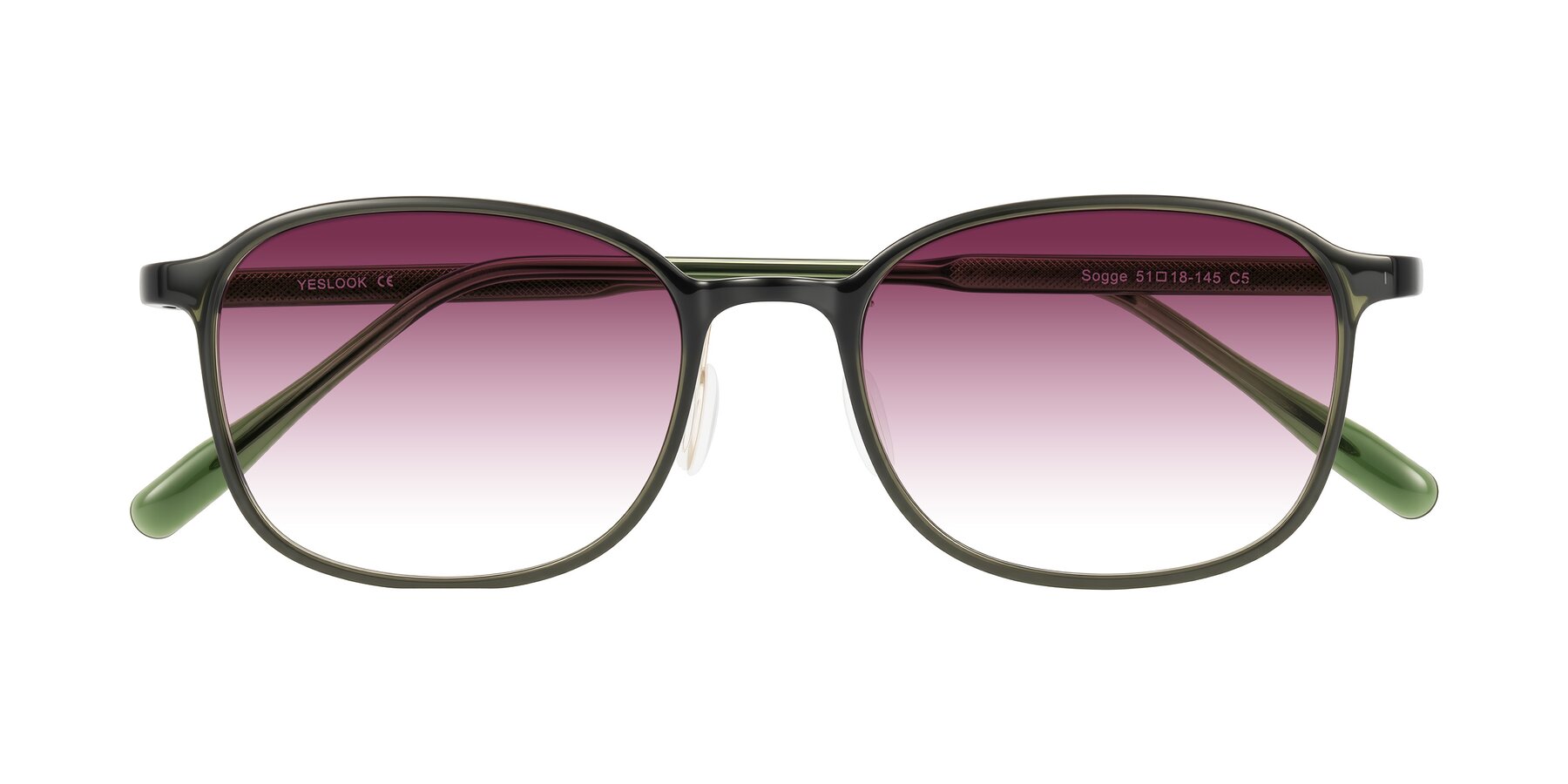 Folded Front of Sogge in Dark Green with Wine Gradient Lenses