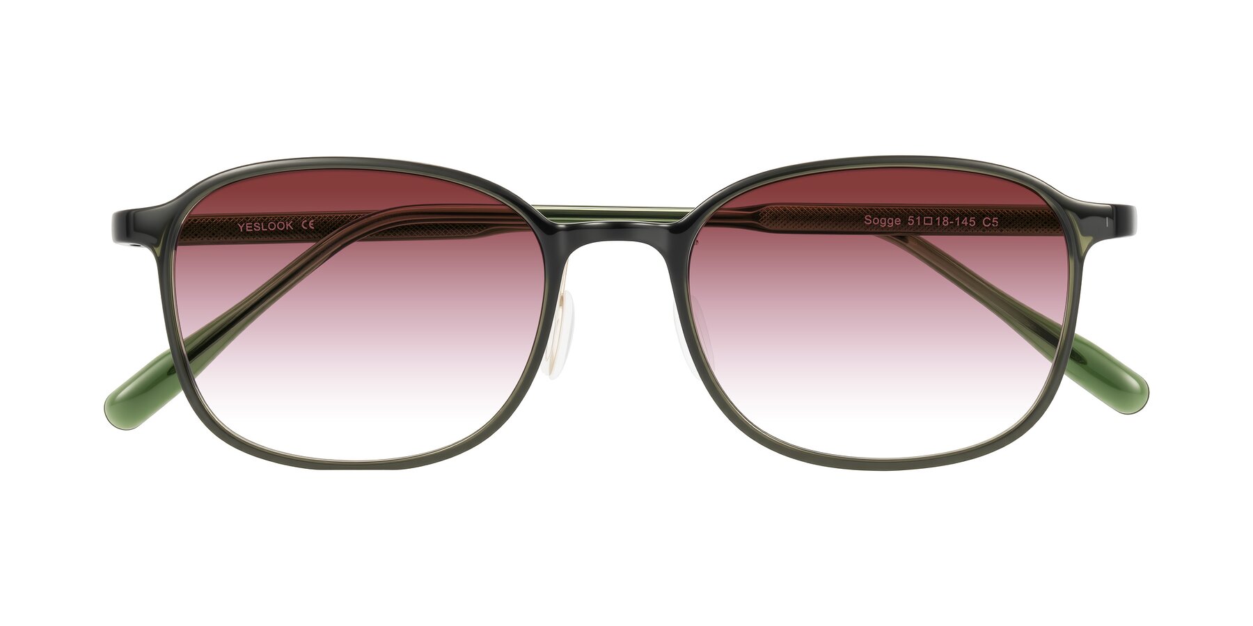 Folded Front of Sogge in Dark Green with Garnet Gradient Lenses