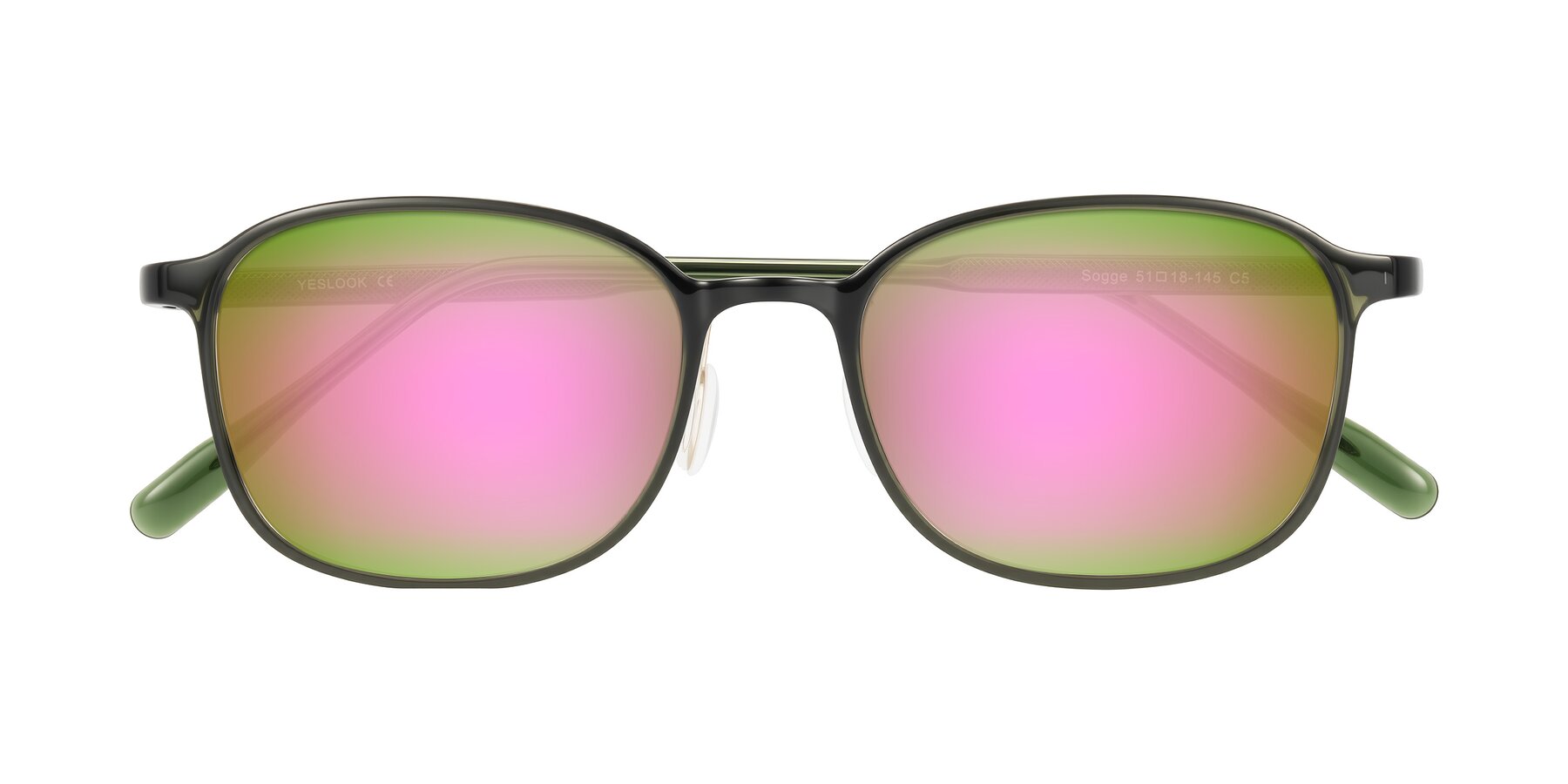 Folded Front of Sogge in Dark Green with Pink Mirrored Lenses
