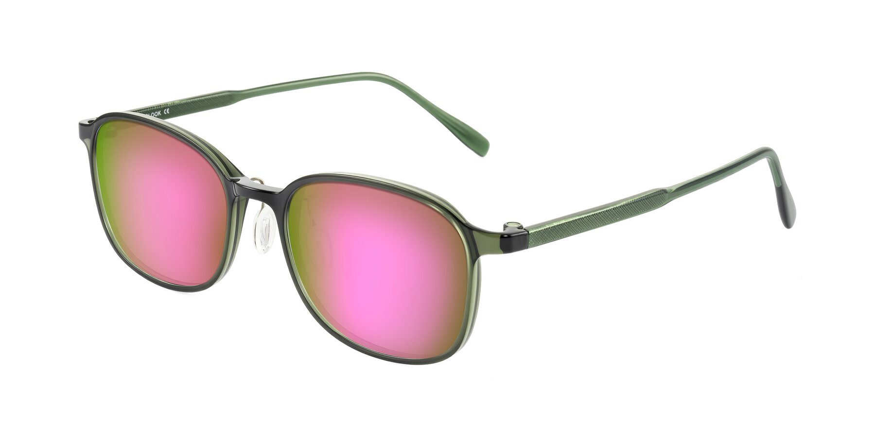 Angle of Sogge in Dark Green with Pink Mirrored Lenses