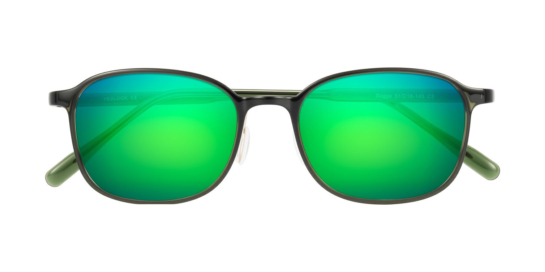 Folded Front of Sogge in Dark Green with Green Mirrored Lenses