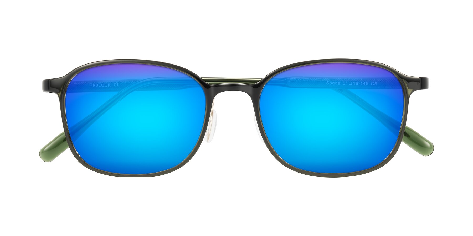 Folded Front of Sogge in Dark Green with Blue Mirrored Lenses