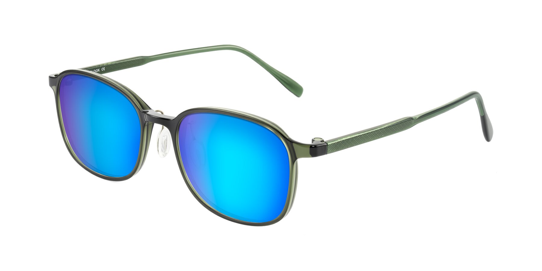Angle of Sogge in Dark Green with Blue Mirrored Lenses