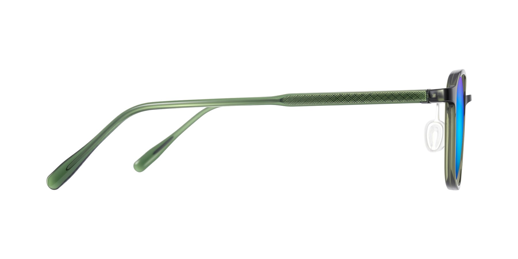 Side of Sogge in Dark Green with Blue Mirrored Lenses