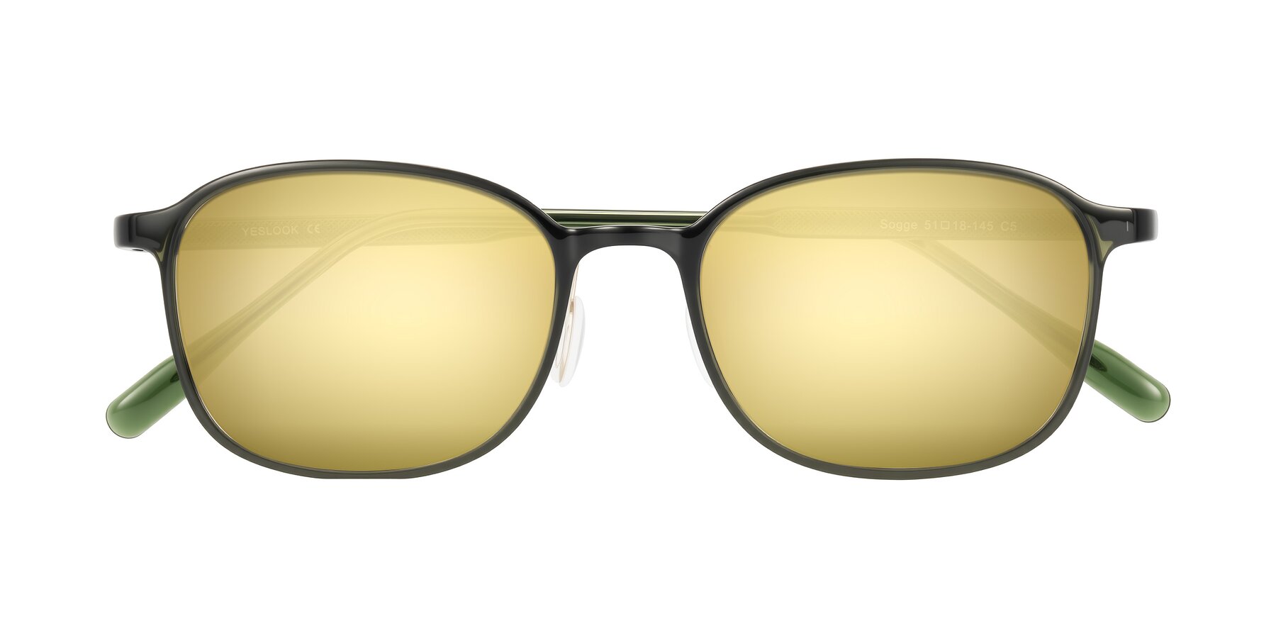 Folded Front of Sogge in Dark Green with Gold Mirrored Lenses