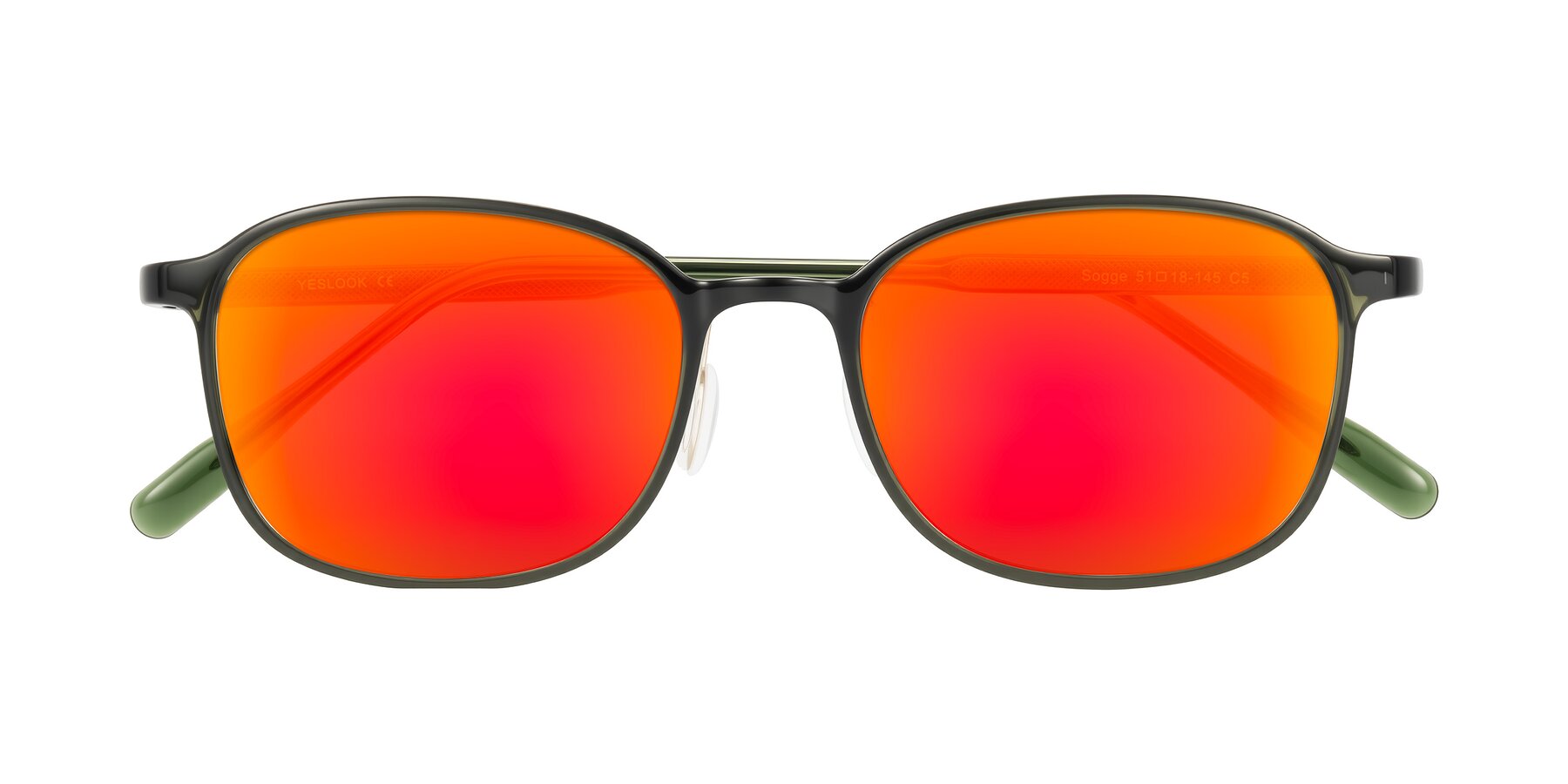 Folded Front of Sogge in Dark Green with Red Gold Mirrored Lenses