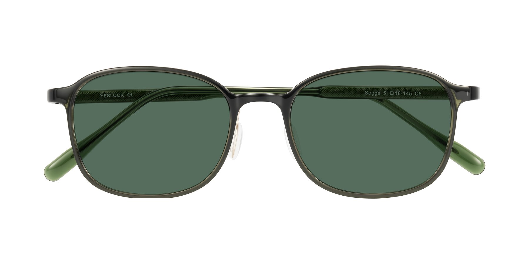 Folded Front of Sogge in Dark Green with Green Polarized Lenses