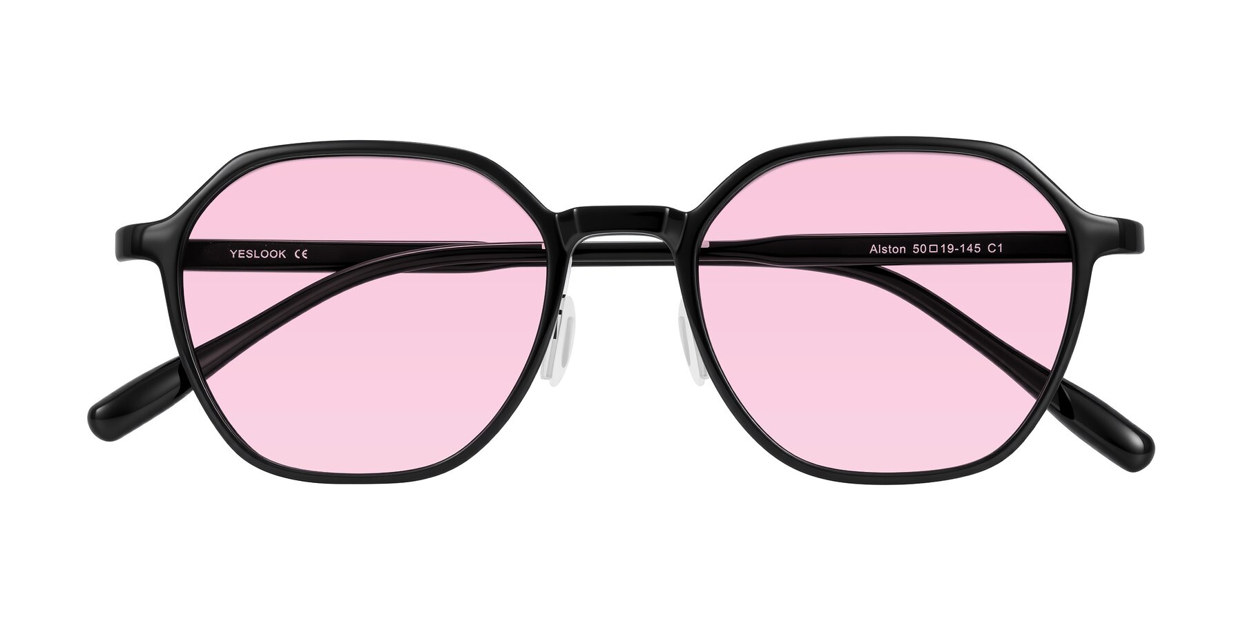 Folded Front of Alston in Black with Light Pink Tinted Lenses