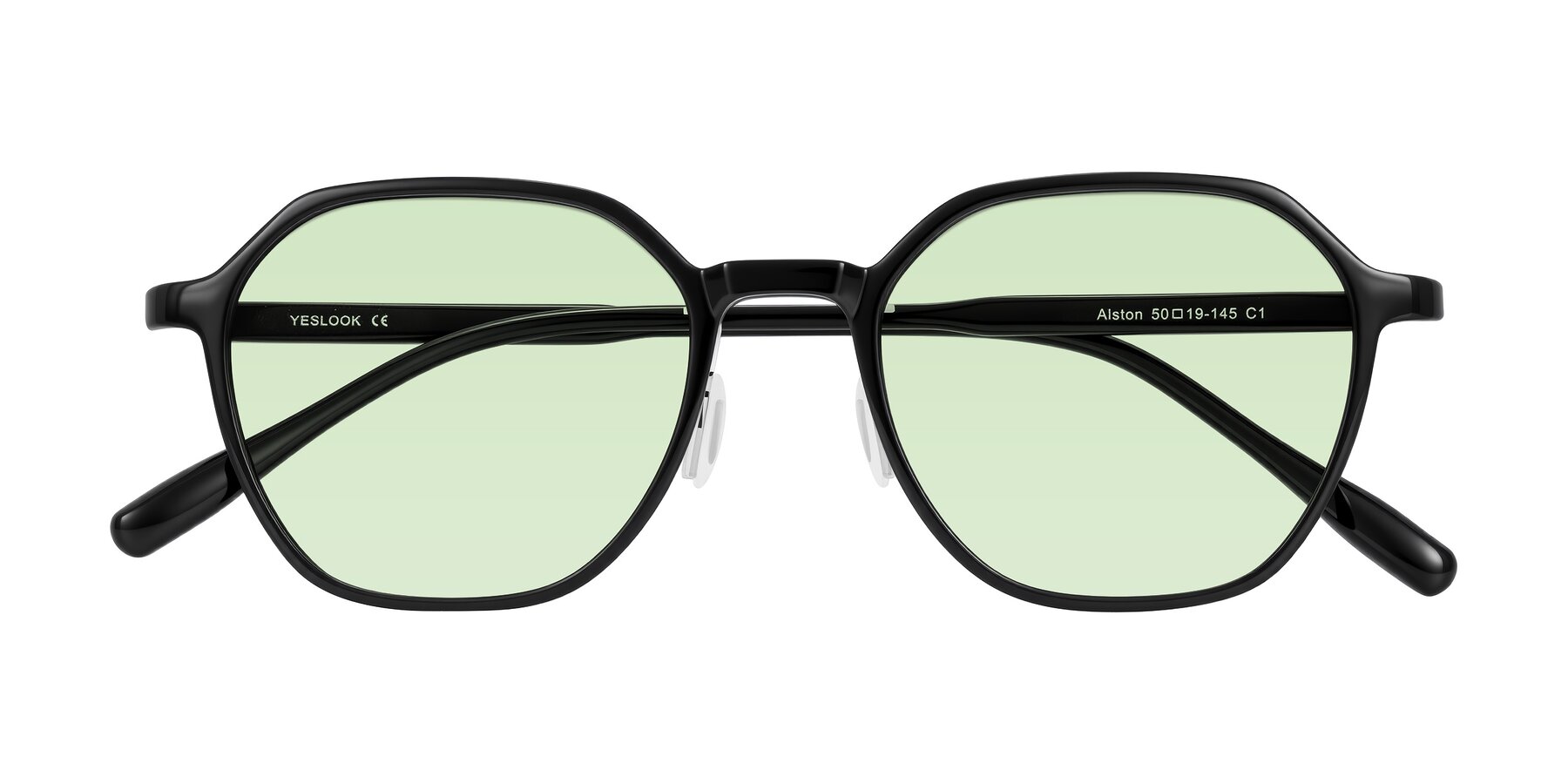 Folded Front of Alston in Black with Light Green Tinted Lenses