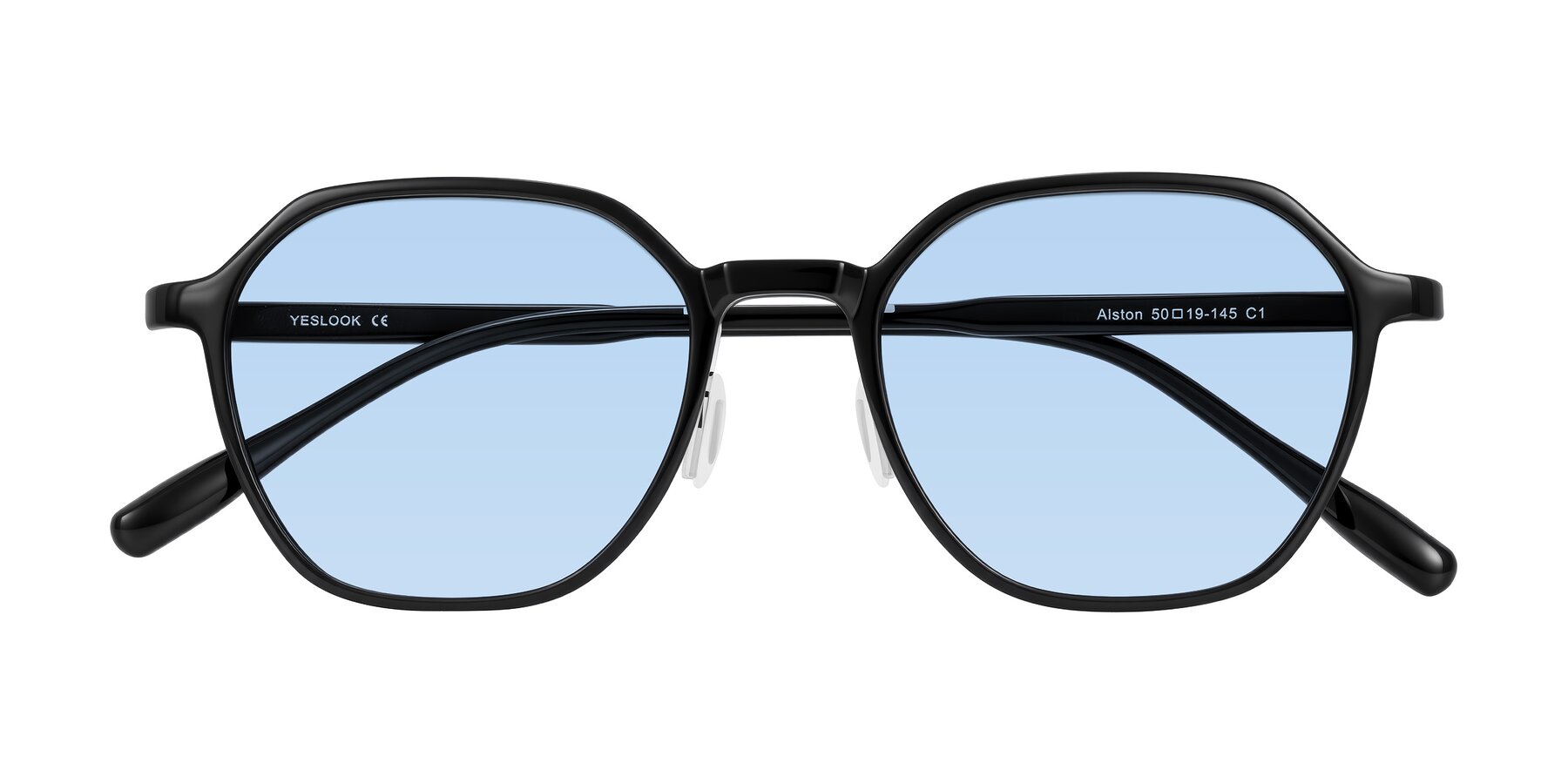 Folded Front of Alston in Black with Light Blue Tinted Lenses