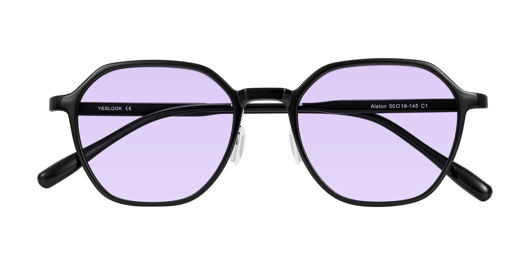 Folded Front of Alston in Black with Light Purple Tinted Lenses