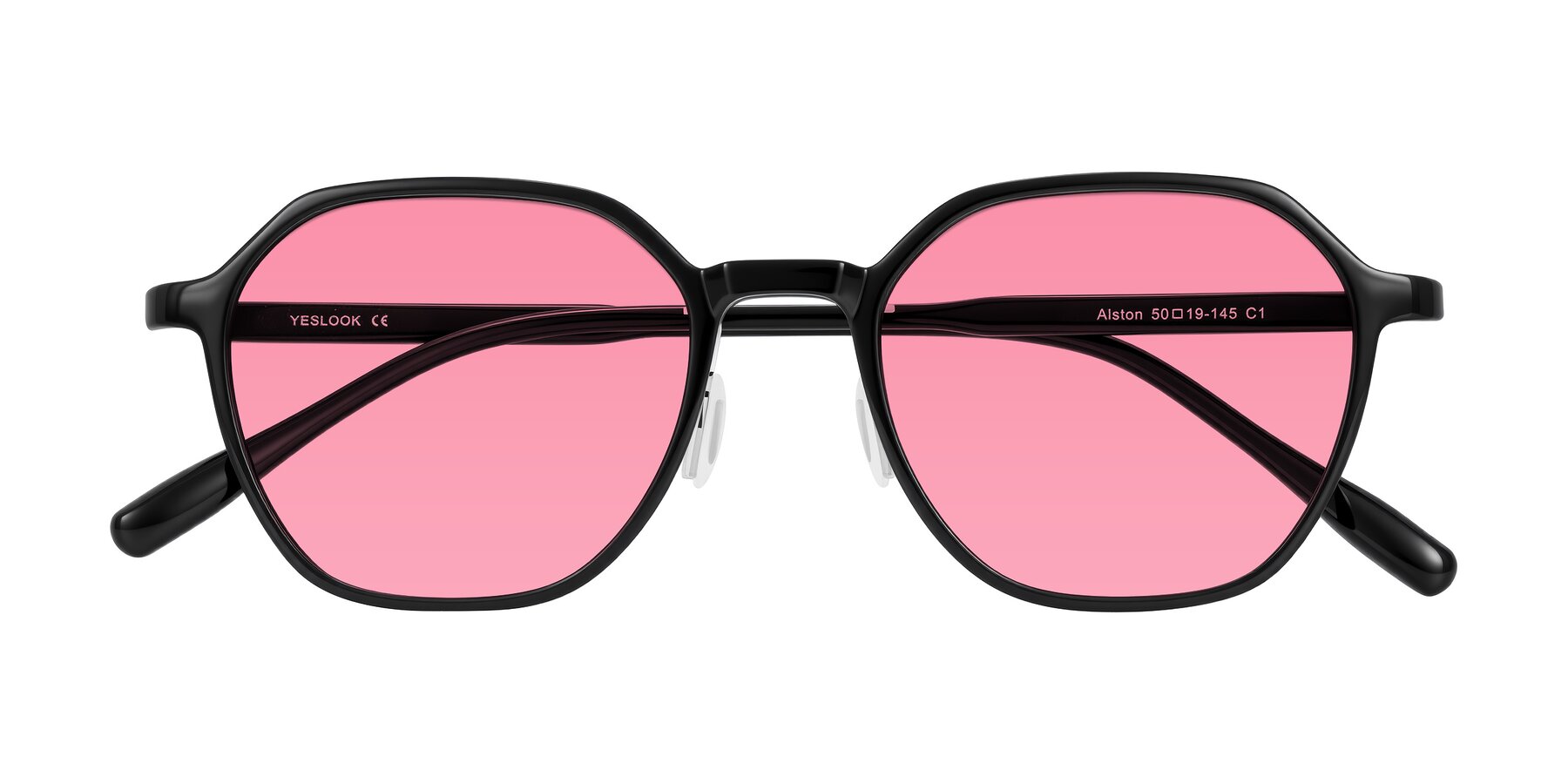 Folded Front of Alston in Black with Pink Tinted Lenses