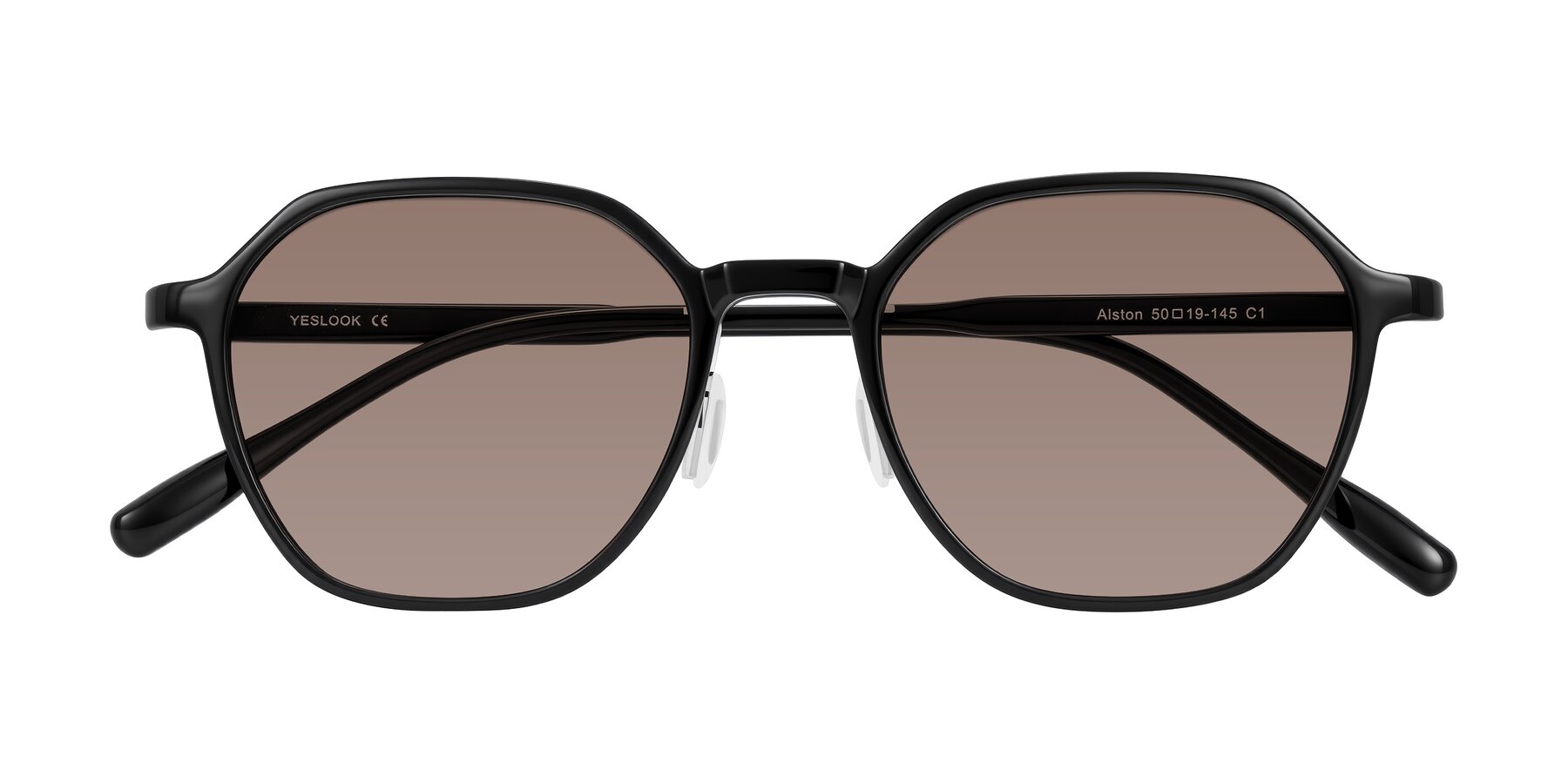 Folded Front of Alston in Black with Medium Brown Tinted Lenses