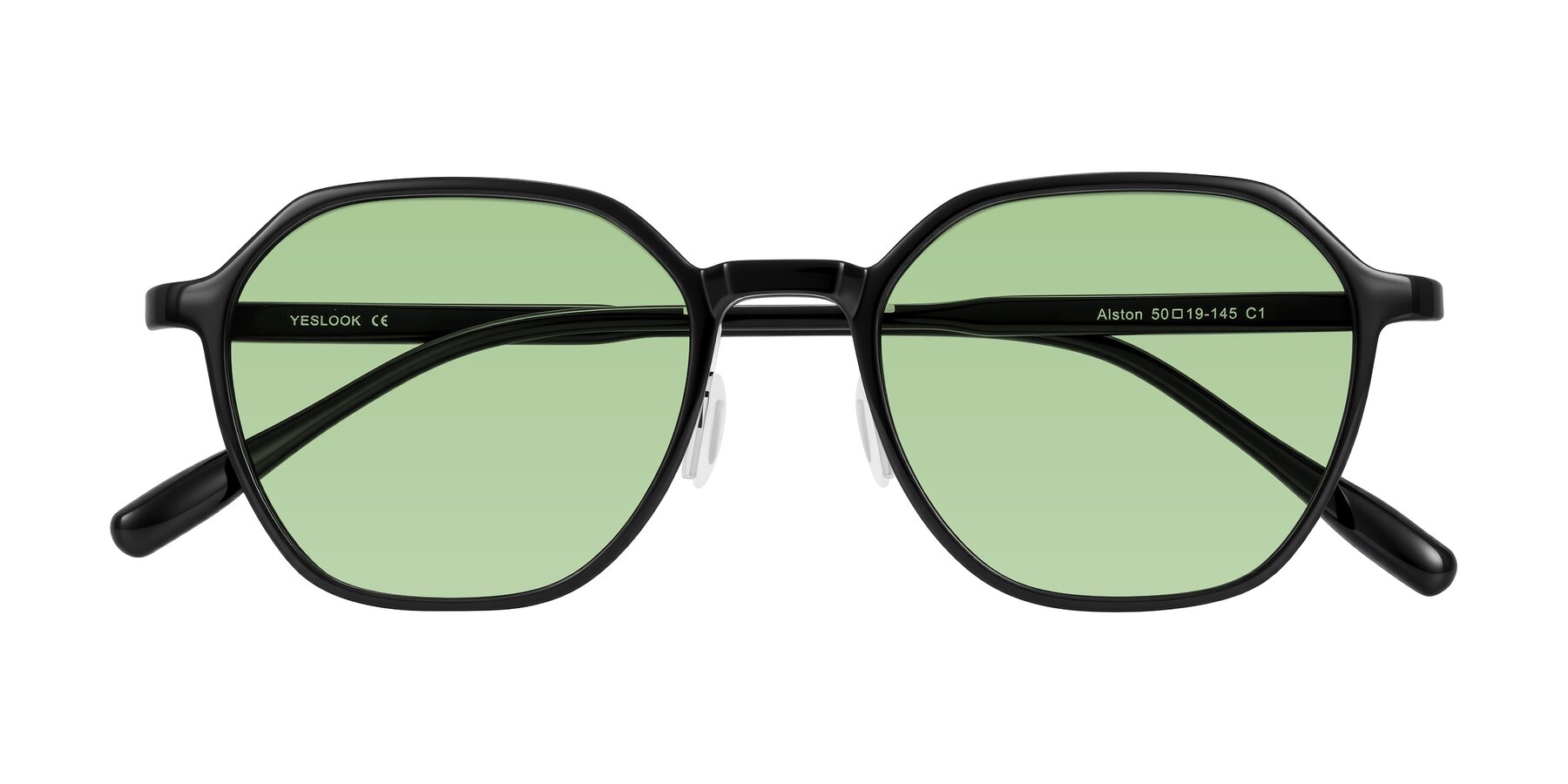 Folded Front of Alston in Black with Medium Green Tinted Lenses