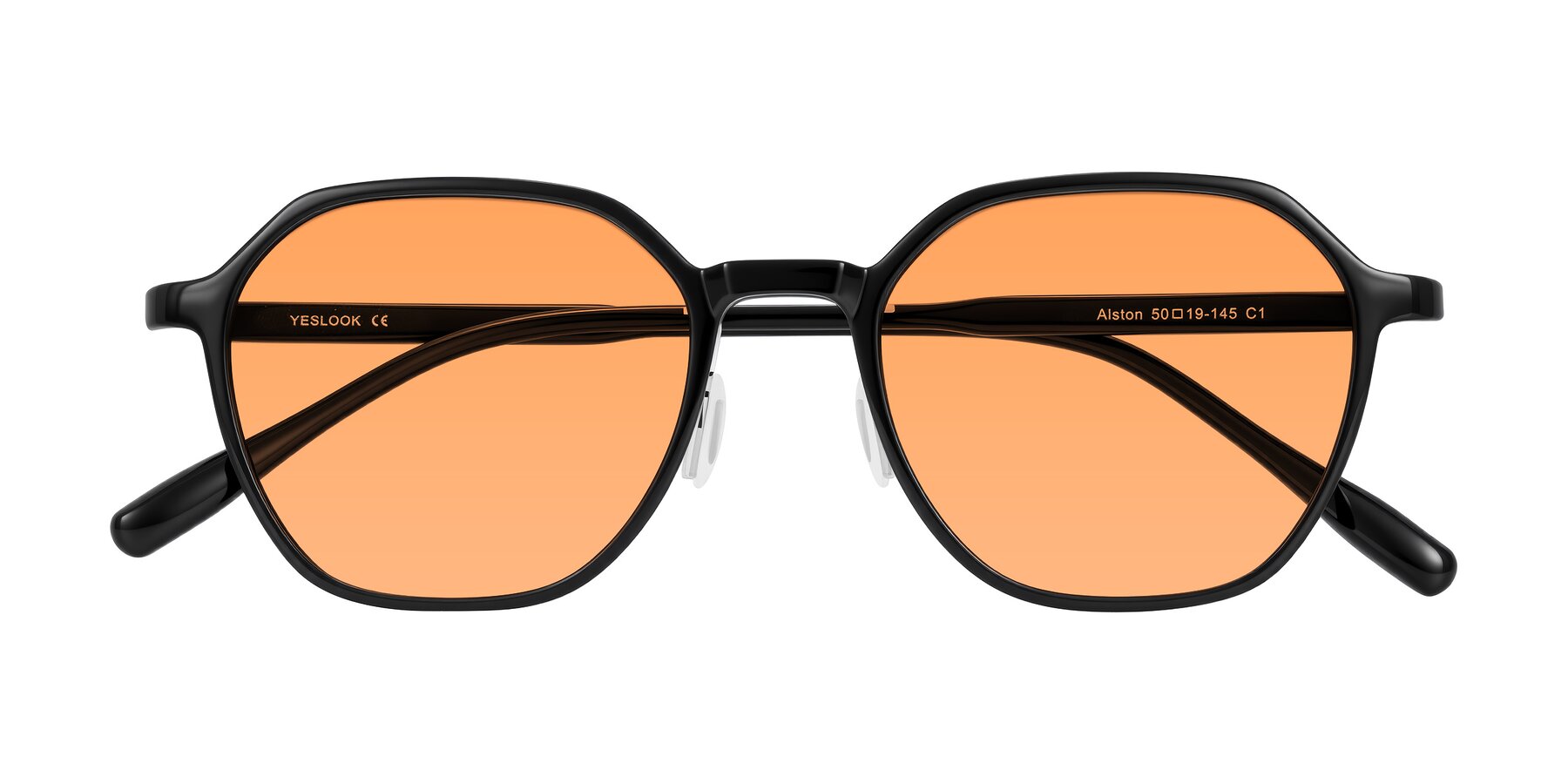 Folded Front of Alston in Black with Medium Orange Tinted Lenses