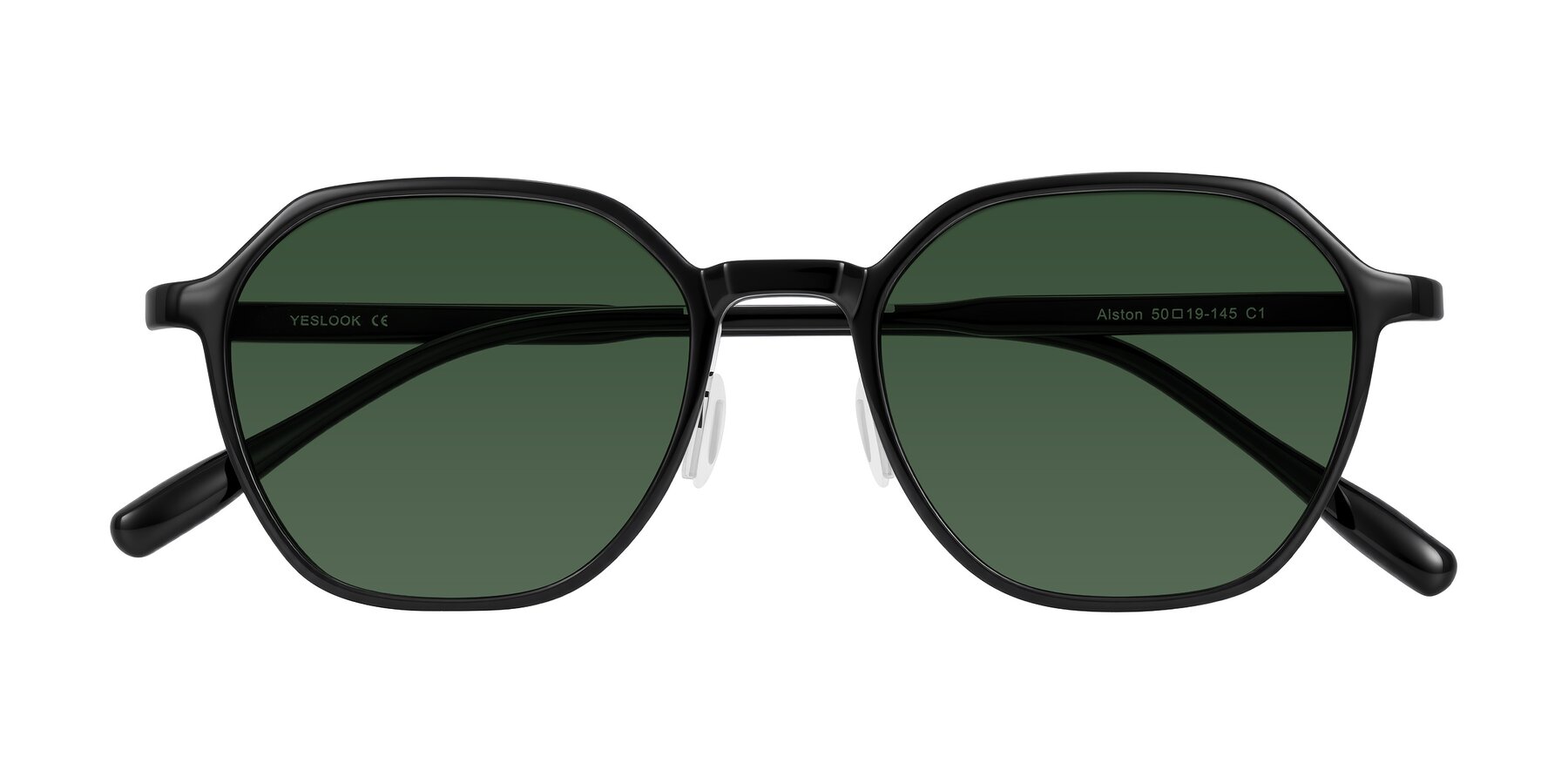 Folded Front of Alston in Black with Green Tinted Lenses