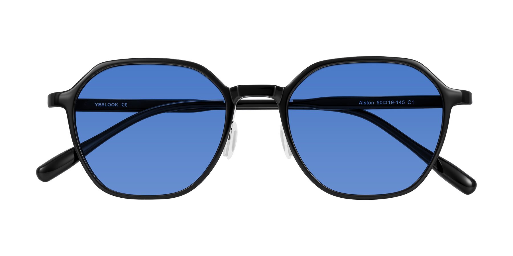 Folded Front of Alston in Black with Blue Tinted Lenses