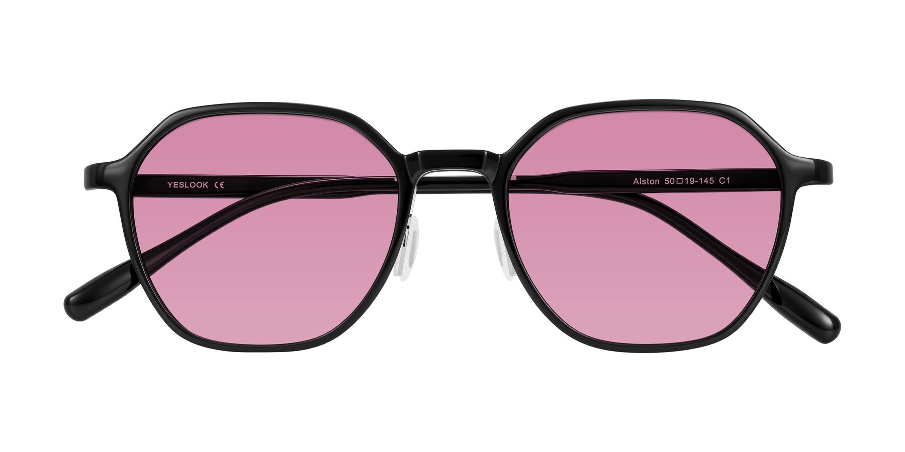Folded Front of Alston in Black with Medium Wine Tinted Lenses
